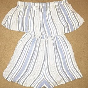 Rue21 Blue & White Striped Off the Shoulder Romper